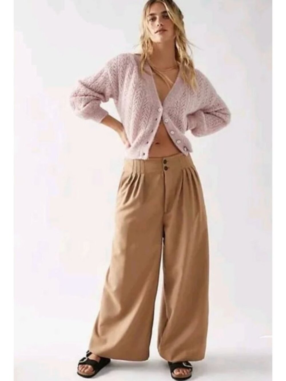 Free People Pink Alpaca Knit Button-Front Cardigan Sweater Size S